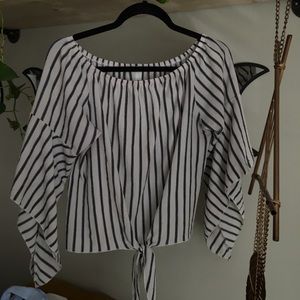 Super cute black and white striped blouse with tie